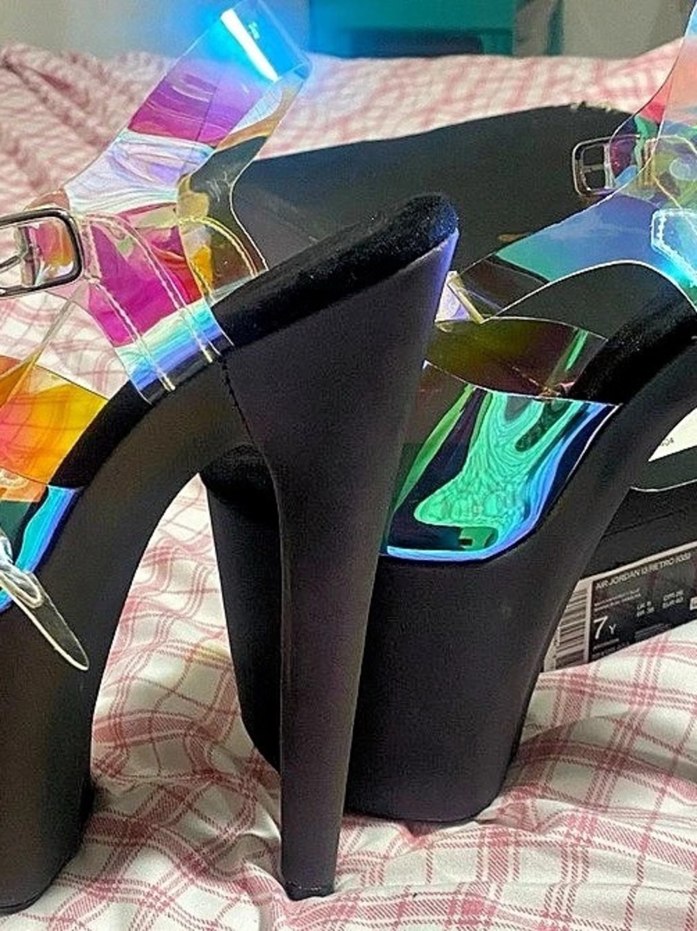 Pleaser Adore-709 Iridescent Platform Heels Black & Green US 8